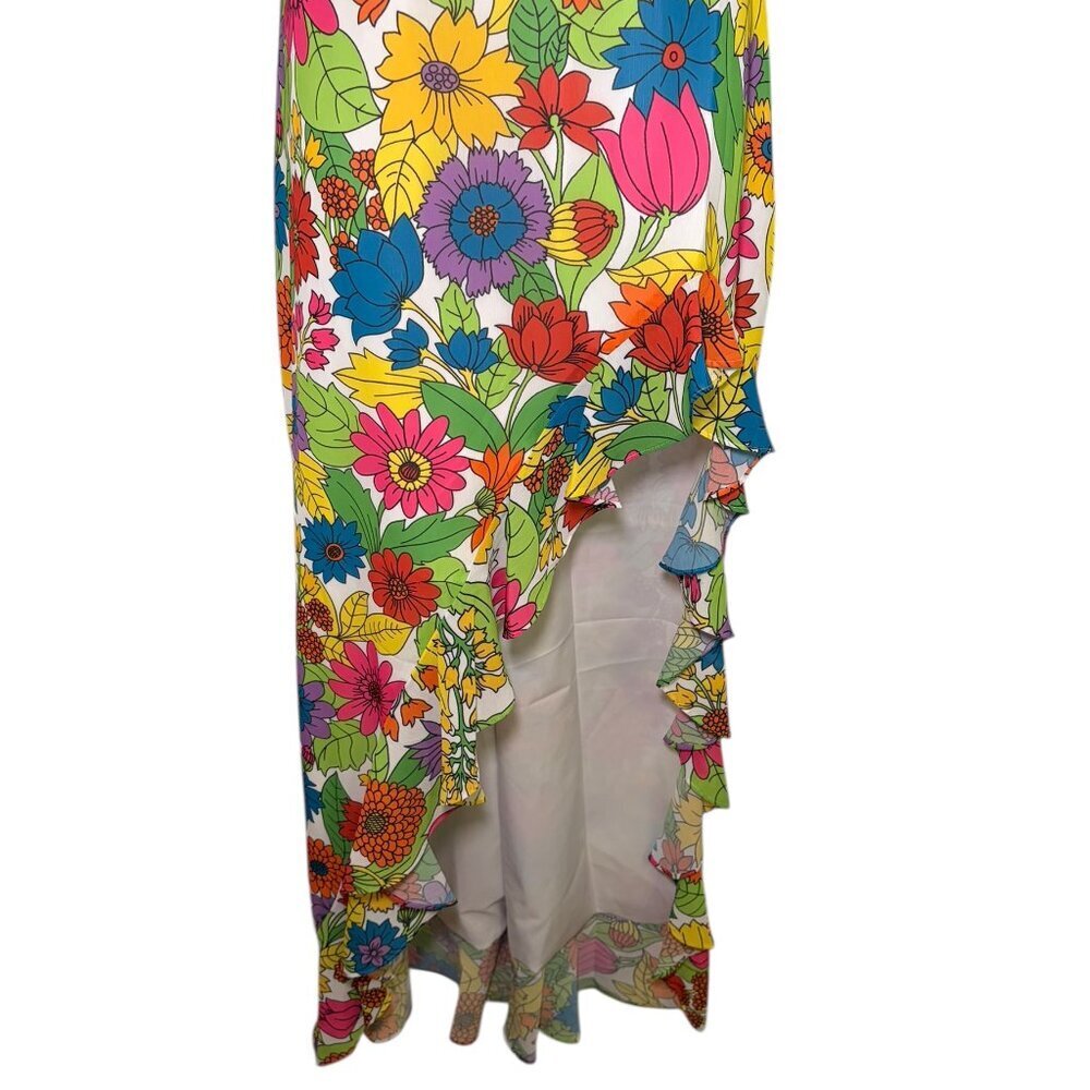 Amanda Uprichard Eden Floral Strapless High Low Ruffle Gown L - Picture 4 of 7